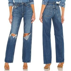RE/DONE High Rise Loose Jeans Women’s Size 24 Vintage Indigo Destroy Distressed